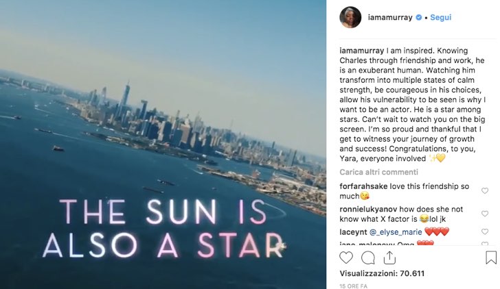 Ashleigh Murray Instagram film commento il sole è anche una stella