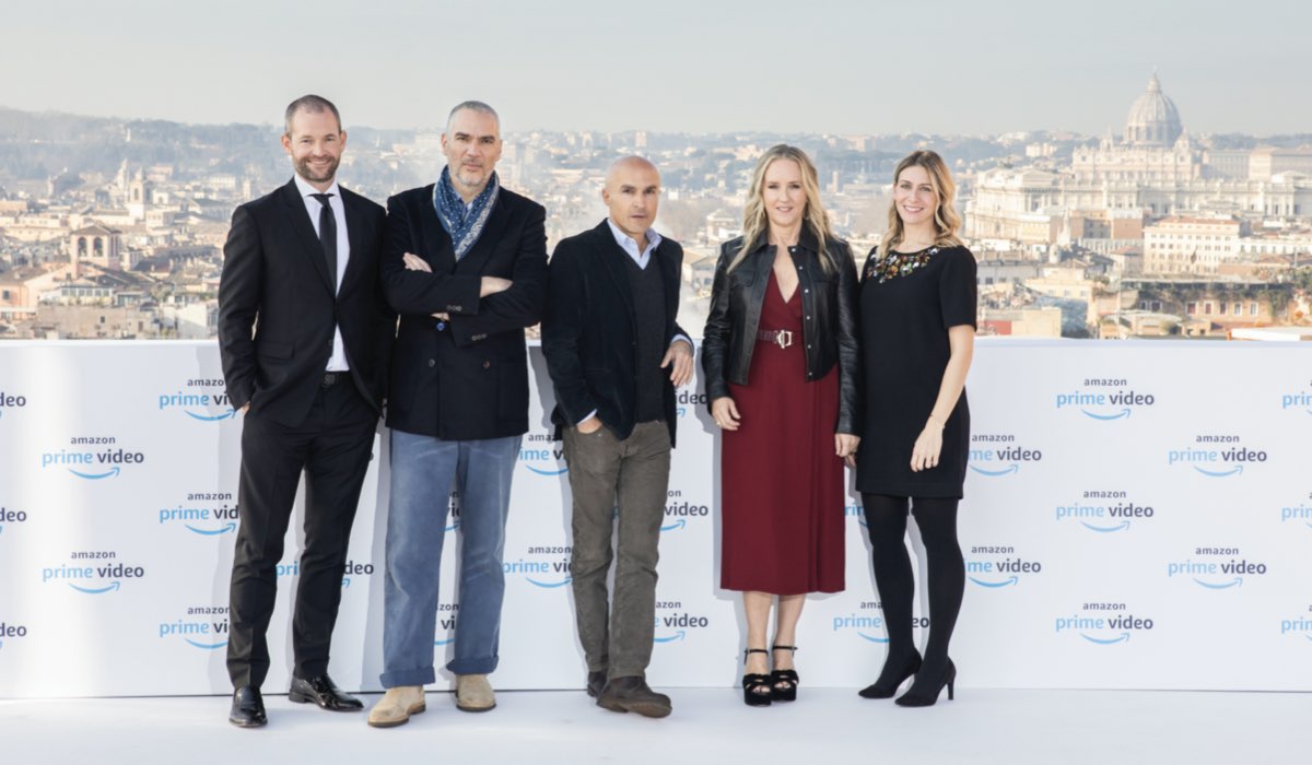 Da sinistra: James Farrell, Andrea Di Stefano, Lorenzo Mieli, Jennifer Salke, Georgia Brown all'evento Prime Video Presents tenutosi a Roma giovedì 23 gennaio 2020. Credits: Amazon Prime Video