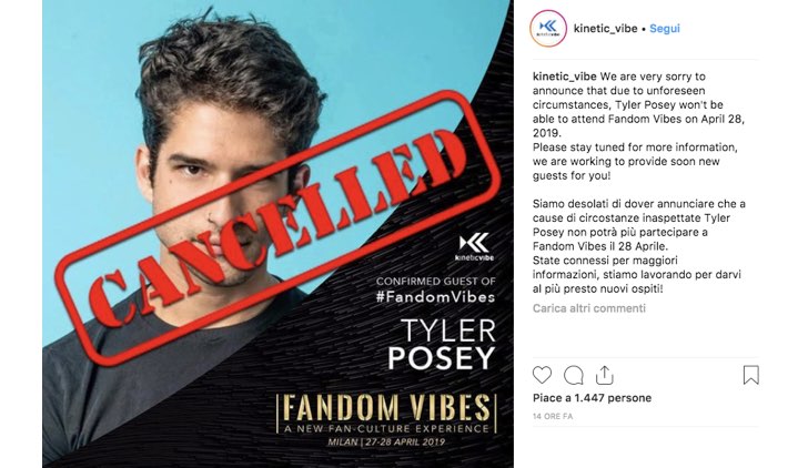 Fandom Vibes 2019 Tyler Posey annullato