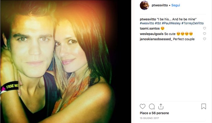 Paul Wesley con Torrey DeVitto foto pubblicata su Instagram da ptwesvitto