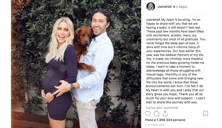 Claire Holt annuncio Instagram incinta