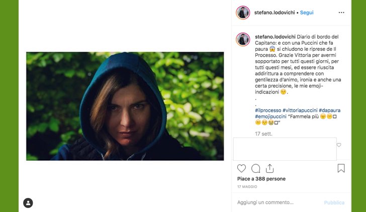 Il processo fiction con Vittoria Puccini, foto condivisa dal regista Stefano Lodovichi sul suo account Instagram