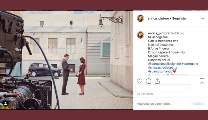 Enrica Pintore pubblica una foto sul set de Il Paradiso delle Signore Daily 2 sul suo account Instagram il 20 novembre 2019