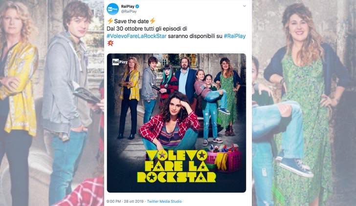 Volevo fare la rockstar su RaiPlay è disponibile in streaming in anteprima dal 30 ottobre 2019, screenshot del Tweet pubblicato sull account Twitter ufficiale di RaiPlay