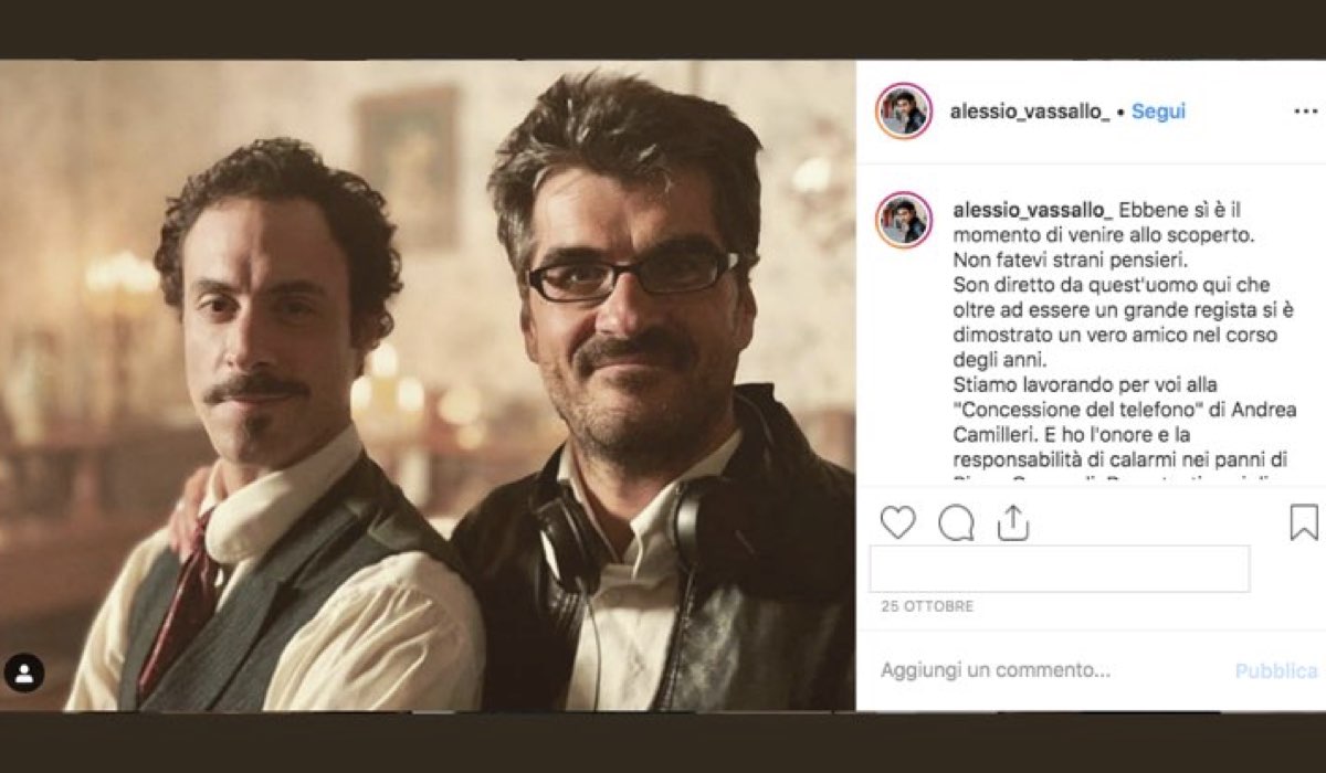 Alessio Vassallo è nel cast de La concessione del telefono nei panni di Pippo Genuardi, foto pubblicata sul suo account Instagram