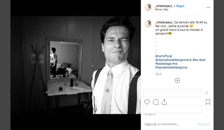 Il Paradiso delle Signore 4 chi è Vincent Defois interpretato da Paolo Bernardini foto pubblicata su Instagram dall attore