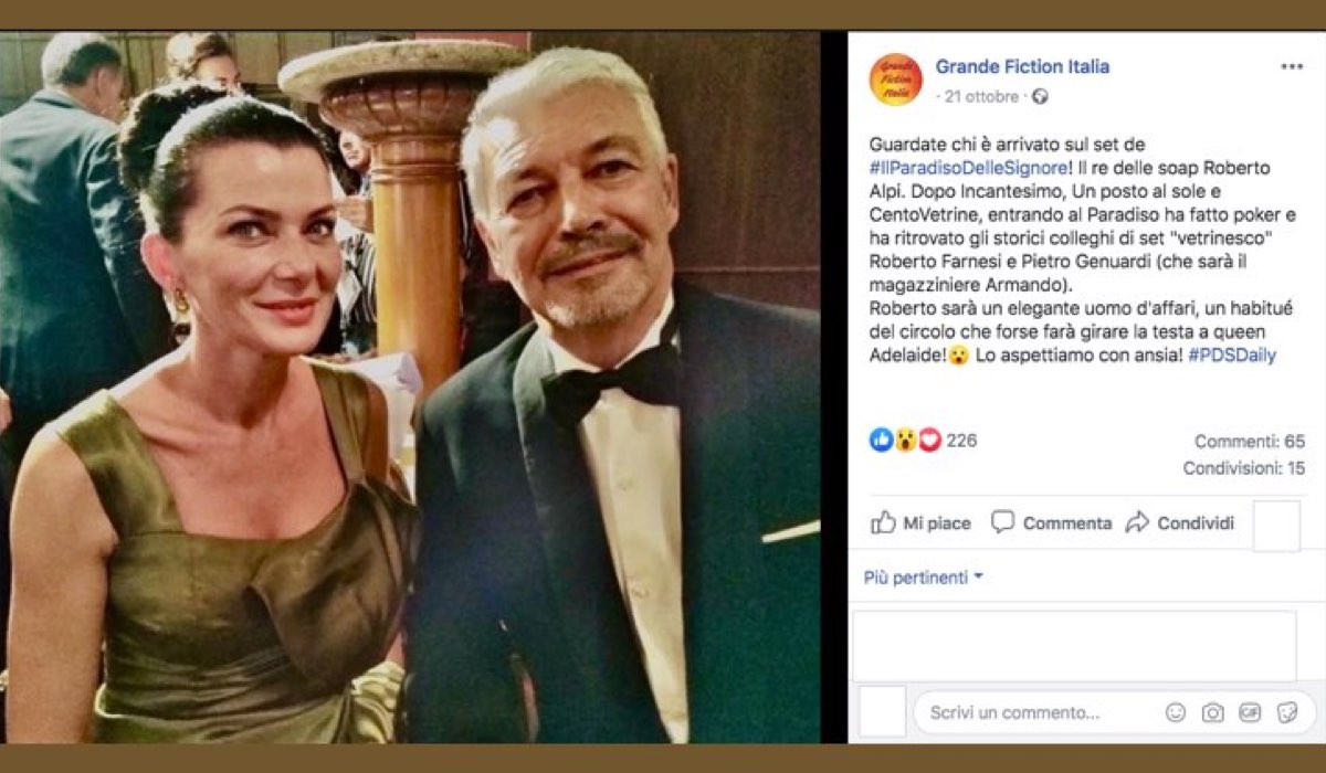 Roberto Alpi è Achille Ravasi ne Il Paradiso delle Signore Daily 2, qui in una foto pubblicata dalla pagina Facebook Fiction Italia che ne annuncia l'arrivo sul set della soap