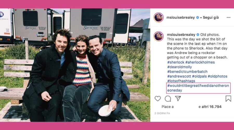 Louise Brealey Benedict Cumberbatch e Andrew Scott, Molly Sherlock e Moriarty in Sherlock Instagram