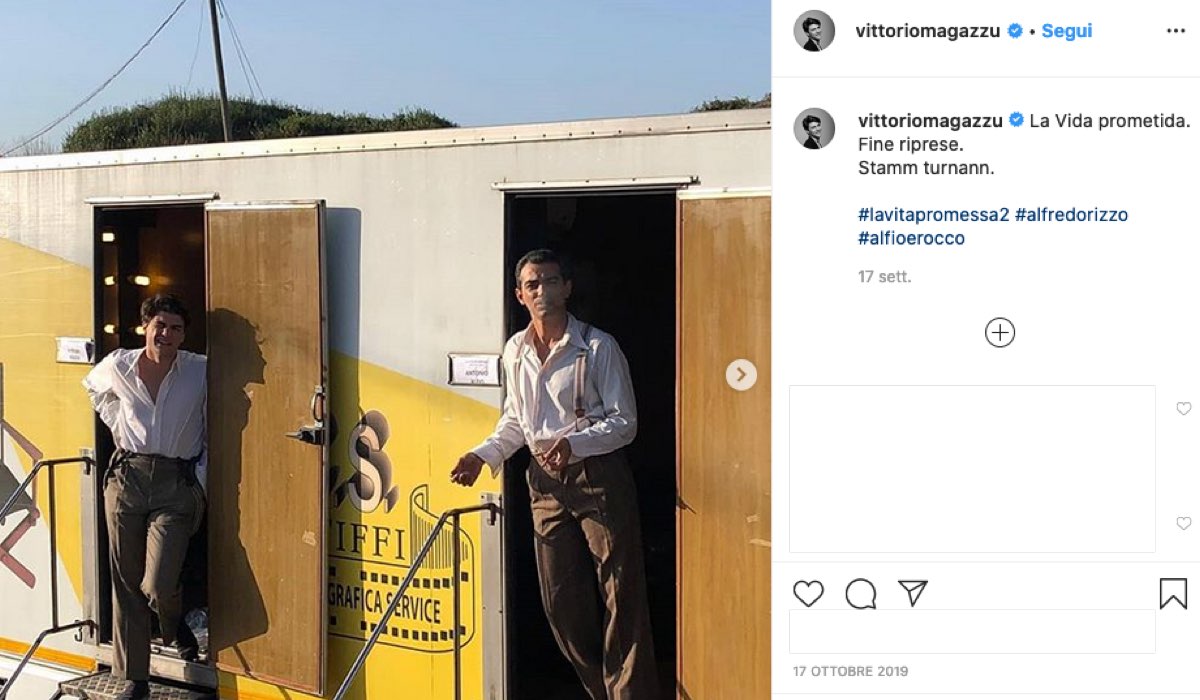 Screenshot di una foto pubbliccata sul profilo Instagram ufficiale dell'attore Vittorio Magazzù sul set de La vita promessa 2 stagione