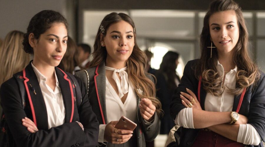 Mina El Hammani (Nadia), Danna Paola (Lu) E Claudia Salas (Rebe) In Elite 3. Credits: Manuel Fernandez-Valdes/Netflix