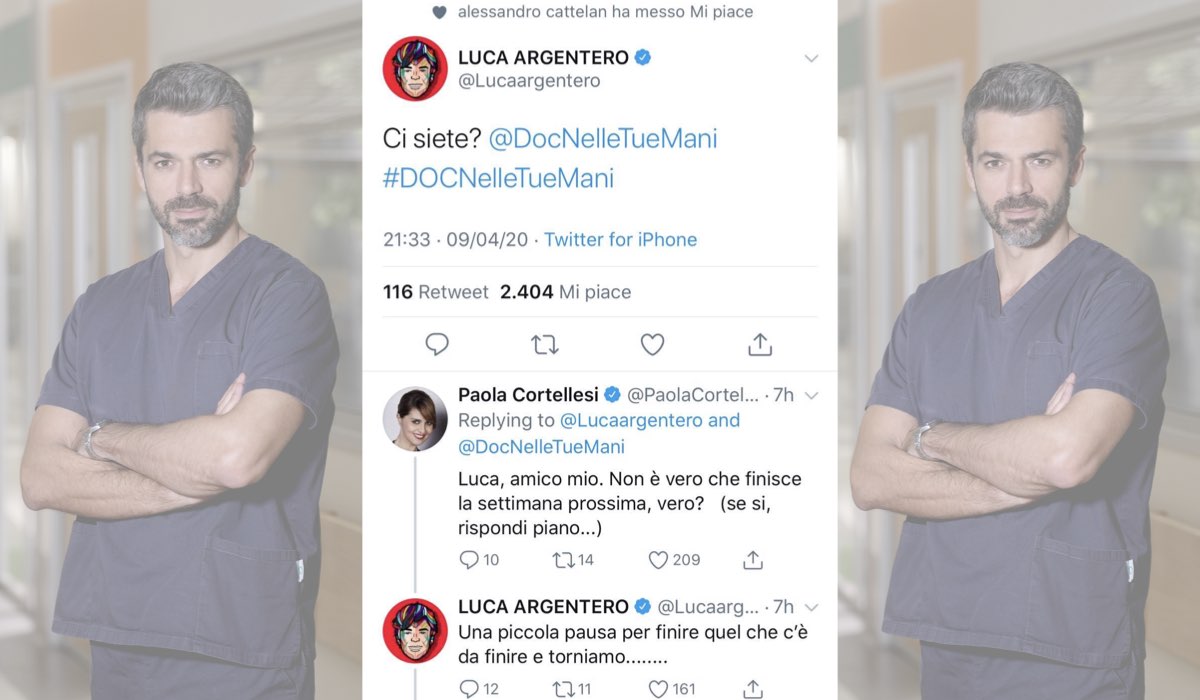 Tweet sul profilo Twitter verificato di Luca Argentero in cui viene spiegato in che senso è la quarta è l'ultima puntata di Doc - Nelle tue mani