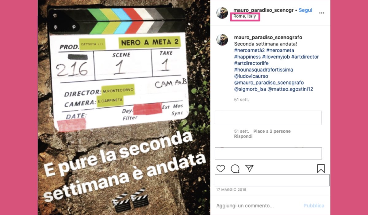 Nero a metà 2 stagione girata a Roma foto condivisa su Instagram da Mauro Paradiso