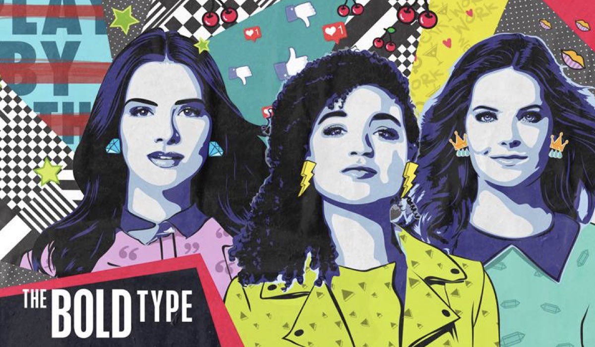Da sinistra: Katie Stevens, Aisha Dee e Meghann Fahy nei panni di Jane, Kat e Sutton in The Bold Type. Credits: Freeform via Mediaset.