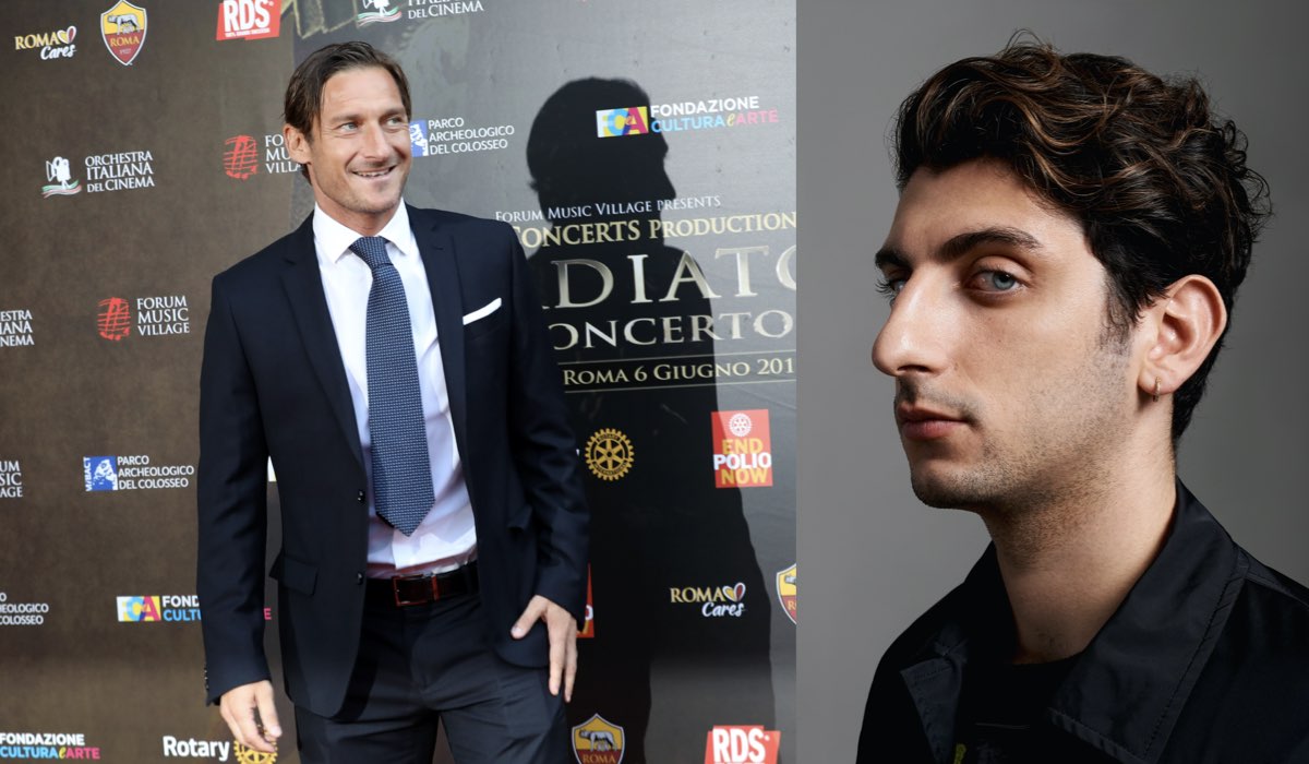 A sinistra Francesco Totti, e a destra Pietro Castellitto. Ph Credits Elisabetta A. Villa/Getty Images, Giorgio Codazzi via Sky Italia
