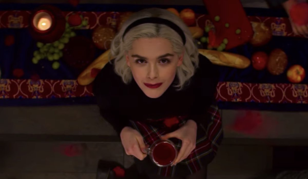 Kiernan Shipka as Sabrina in Chilling Adventures of Sabrina trailer.  Credits: Netflix.