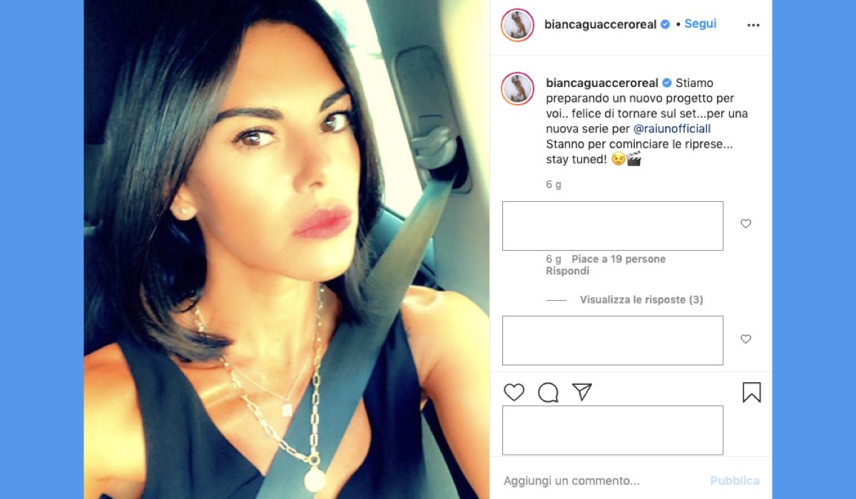 Foto pubblicata da Bianca Guaccero sul suo profilo Instagram verificato il 27 agosto 2020 con l'annuncio delle riprese di una nuova serie Rai