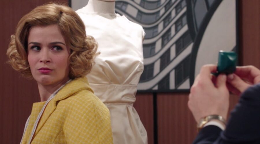 Il Paradiso delle Signore 4 Gabriella e Cosimo in Atelier quando lui le chiede di sposarlo, nella puntata 140 Credits RAI