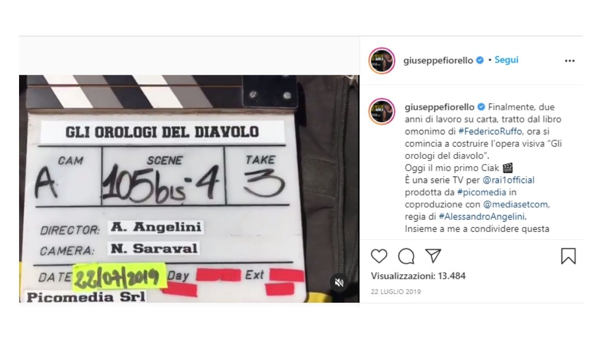 Gli orologi del diavolo primo Ciak condiviso sul profilo Instagram Ufficiale di Bebbe Fiorello