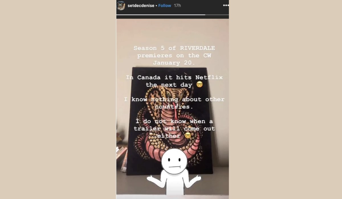 La set director Denise Nadredre svela la data di uscita di Riverdale 5 stagione in una Instagram Stories del 27 ottobre 2020