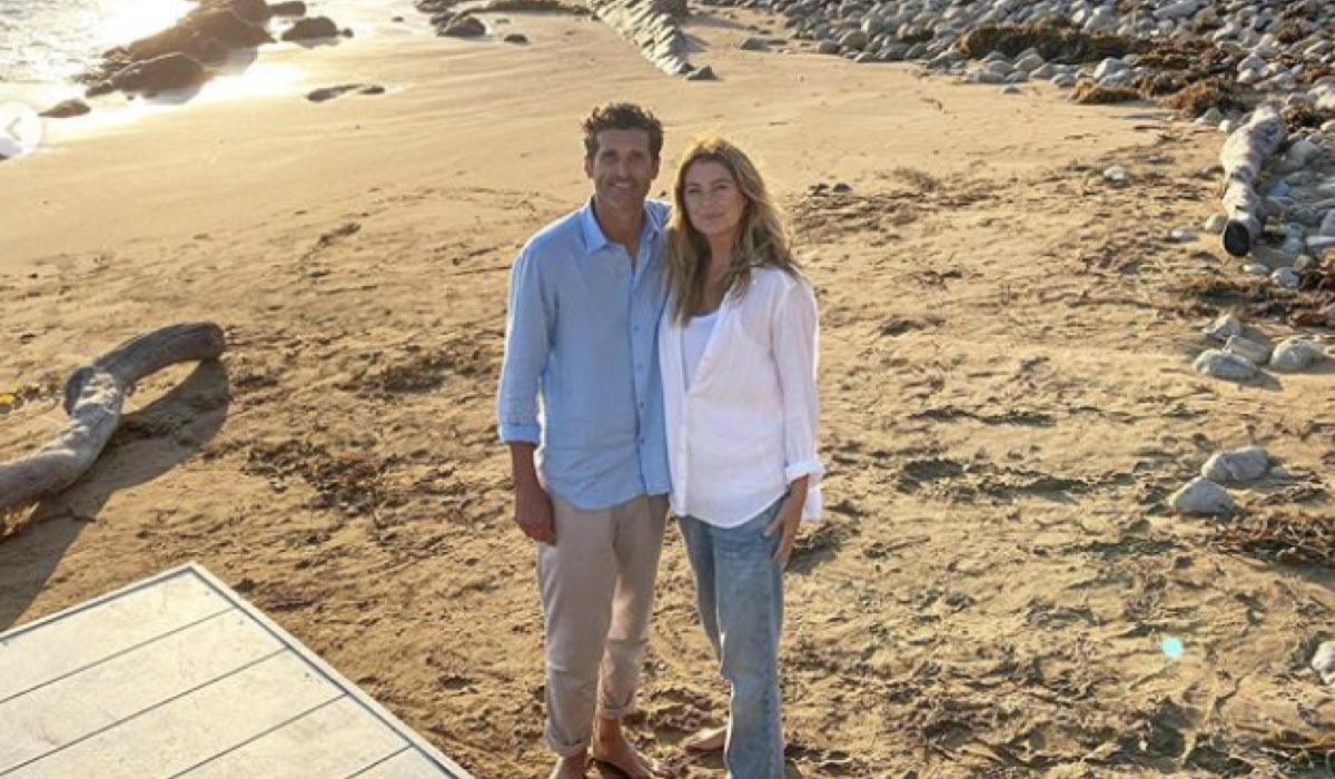 Da sinistra: Patrick Dempsey e Ellen Pompeo sul set di Grey's Anatomy 17x02. Credits: Krista Vernoff/Instagram.