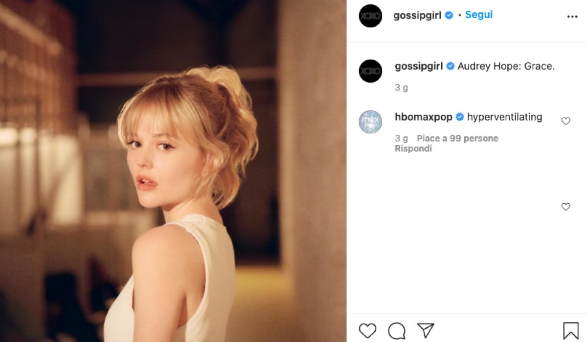 Emily Alyn interpreta Audrey Hope in Gossip Girl 2021, Foto postata sul Profilo Instagram Ufficiale della Serie