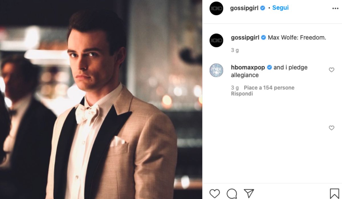 Thomas Doherty interpreta Max Wolfe In Gossip Girl 2021: Foto postata sul Profilo Instagram Ufficiale della serie