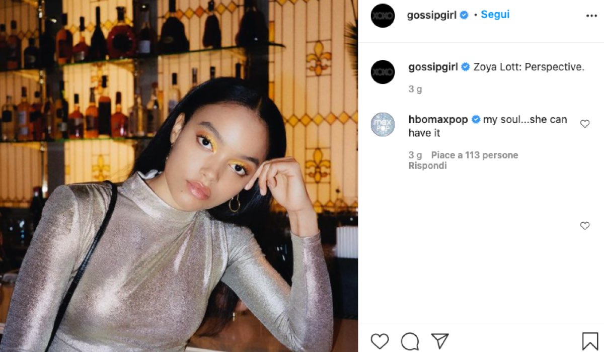 Whitney Peak interpreta Zoya Lott In Gossip Girl 2021: Foto Postata sul Profilo Instagram Ufficiale della serie