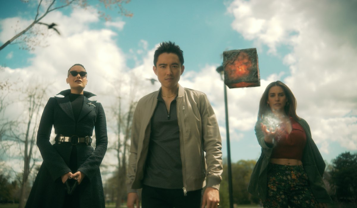 From Left: Britne Oldford (Fei), Justin H. Min (Ben) and Genesis Rodriguez (Sloane) In 