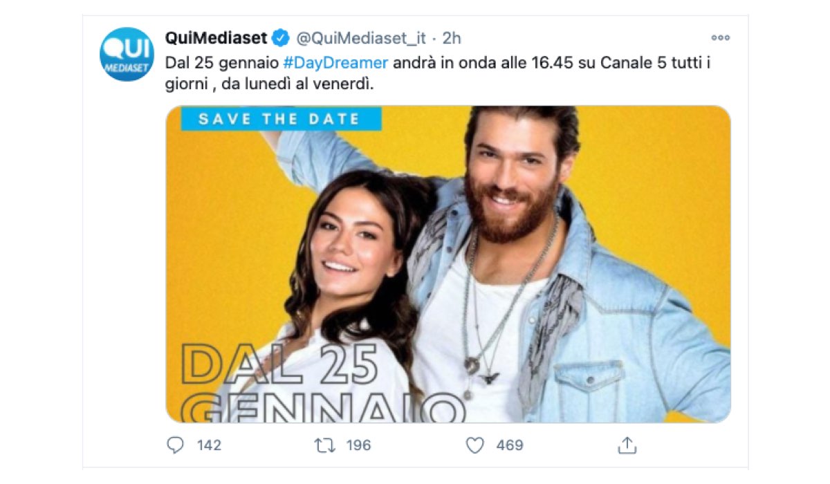 Screenshot Di Un Tweet Condiviso Sulla Pagina Twitter Ufficiale Di @Quimediaset