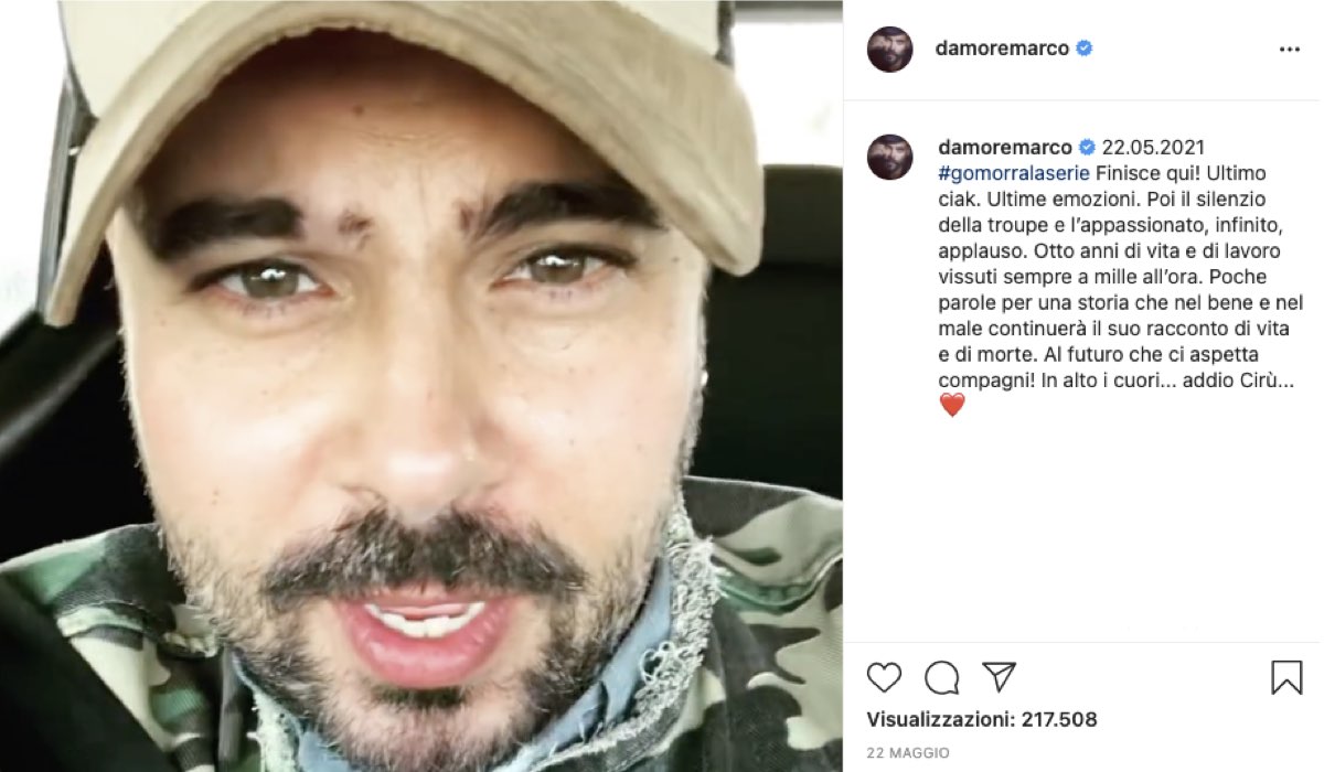 Marco D'Amore, il suo post di addio pubblicato su Instagram. Credits: @damoremarco/Instagram.