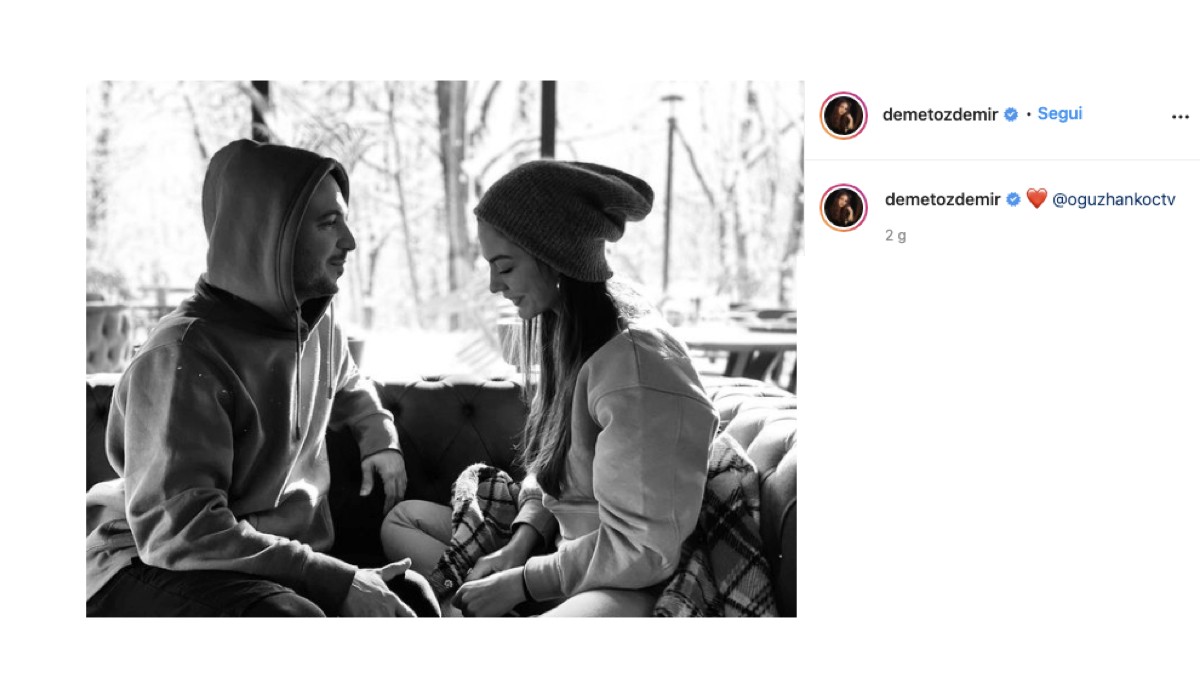 Screenshot di Demet Özdemir e del suo fidanzato. Foto condivisa sul Profilo Instagram Ufficiale Dell'attrice