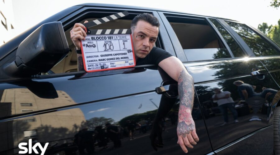 Salmo sul set di “Blocco 181”. Credits: Gabriele Micalizzi/Mig/Sky Italia.