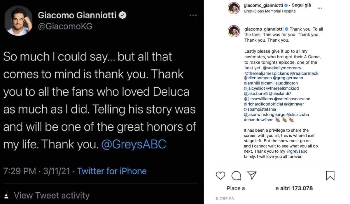 Giacomo Gianniotti Post Di Addio A Grey's Anatomy. Credits: Instagram Via Profilo Ufficiale @giacomo_gianniotti