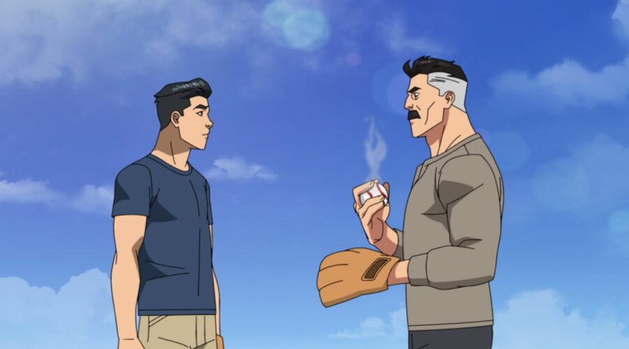Mark Grayson e Omni-Man in una scena di Invincible. Credits: Amazon Studios.
