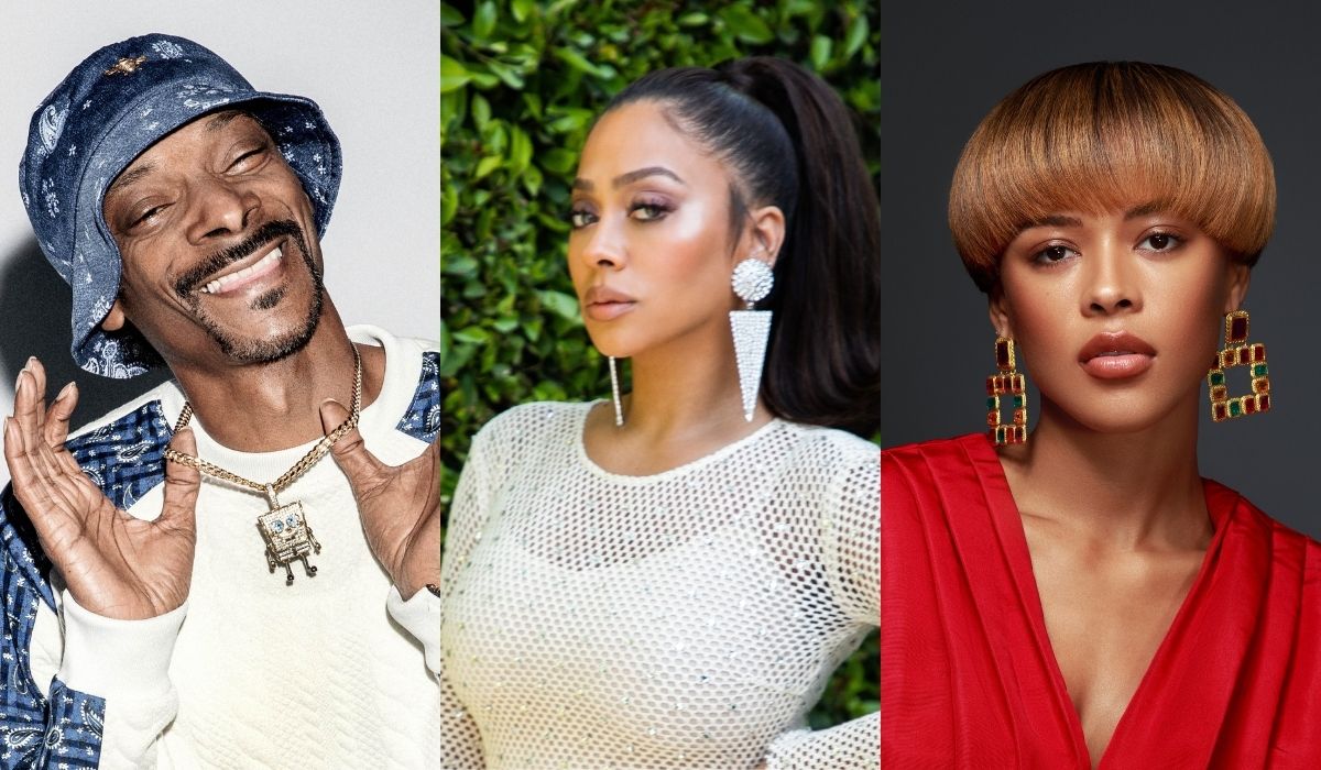 Black Mafia Family serie tv. Da sinistra a destra: Snoop Dogg, La La Anthony e Serayah McNeill. Credits: Starzplay.