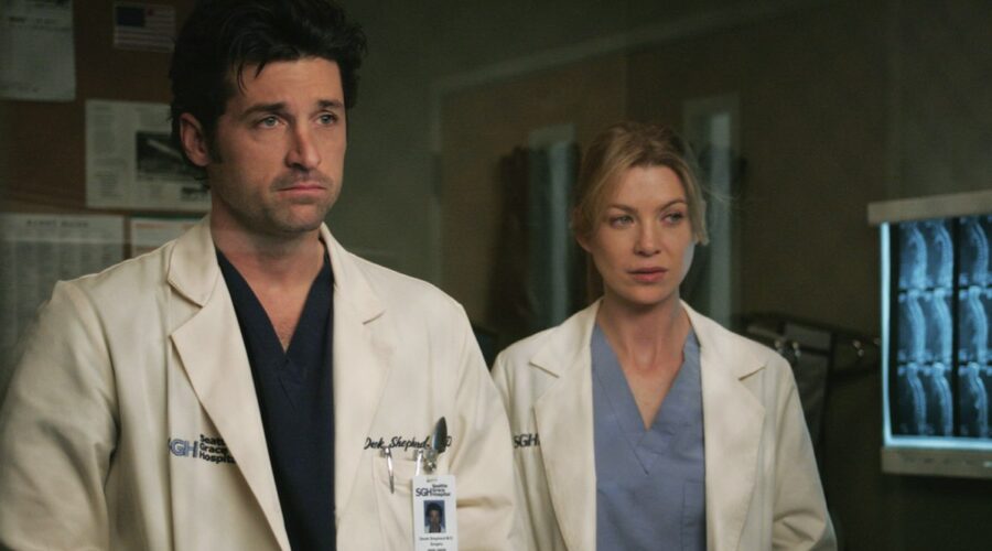 Patrick Dempsey e Ellen Pompeo in una scena di Grey's Anatomy. Credits: Star/Disney Plus.