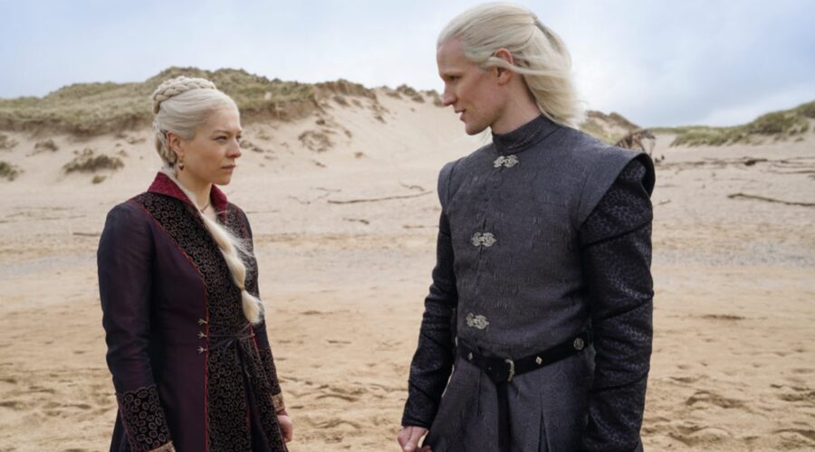 House Of The Dragon, Rhaenyra Targaryen (Emma D'Arcy) E Daemon Targaryen (Matt Smith). Credits: Sky HBO E Erin Parkin