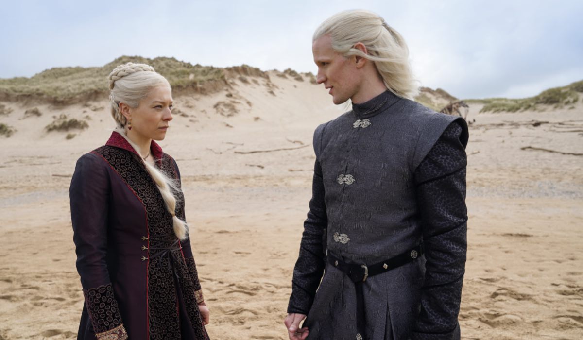 House Of The Dragon, Rhaenyra Targaryen (Emma D'Arcy) E Daemon Targaryen (Matt Smith). Credits: Sky HBO E Erin Parkin