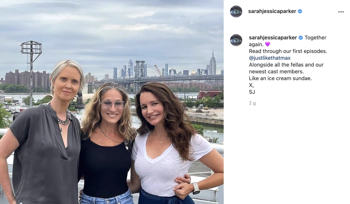 And Just Like That attori cast Sarah Jessica Parker, Cynthia Nixon e Kristin Davis post instagram sarah jessica parker