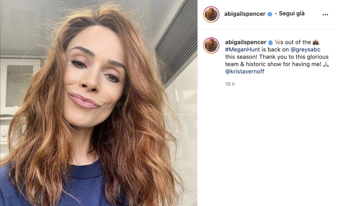 abigail spencer torna grey's anatomy 18 via instagram