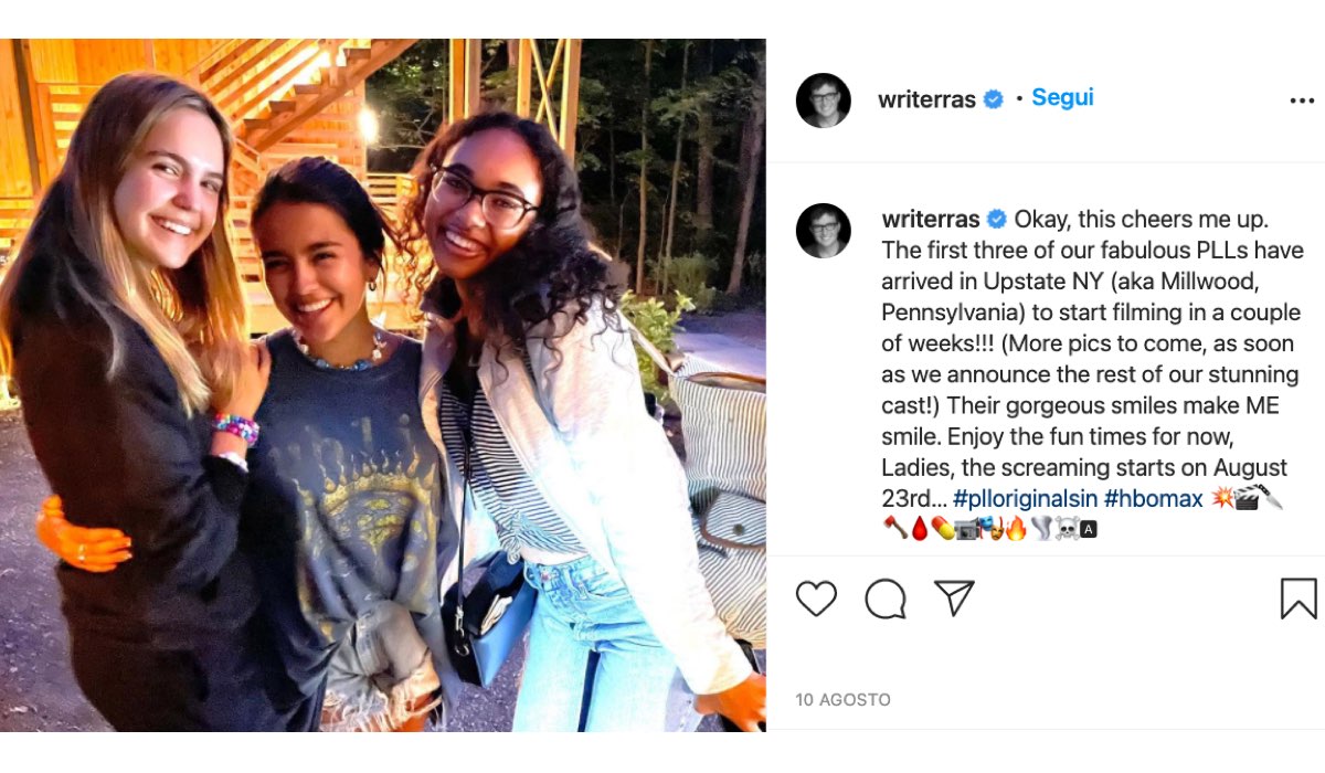 Screenshot Di Un Post Instagram con Bailee Madison, Maia Reficco e Chandler Kinney Condiviso Da Roberto Aguirre-Sacasa