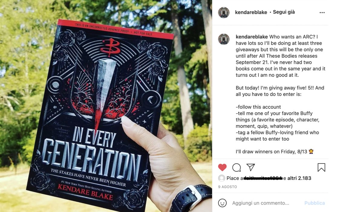 buffy romanzi kendare blake instagram post