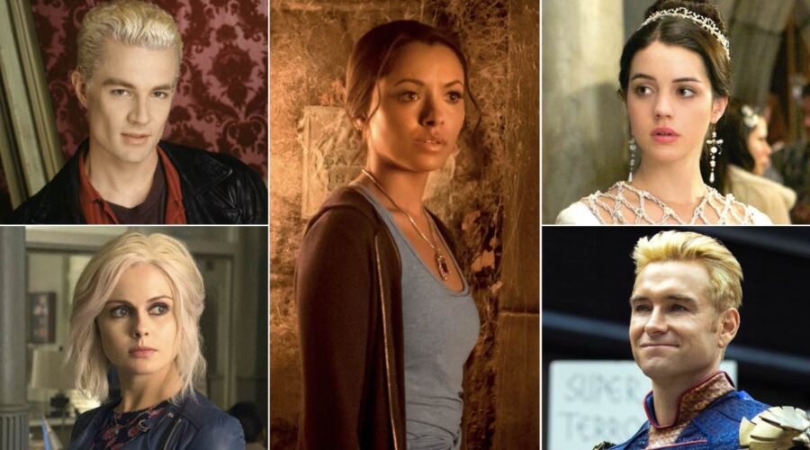 Buffy (Foto Di TM e Copyright ©20th Century Fox Film Corp. All Rights Reserved), IZombie (ph: Jack Rowand/©The CW Network), The Vampire Diaries, Reign (photo: Sven Frenzel / ©The CW / Courtesy: Everett Collection) e The Boys. Credits: Everett Collection, Amazon Prime Video e Warner Bros. Entertainment Inc.