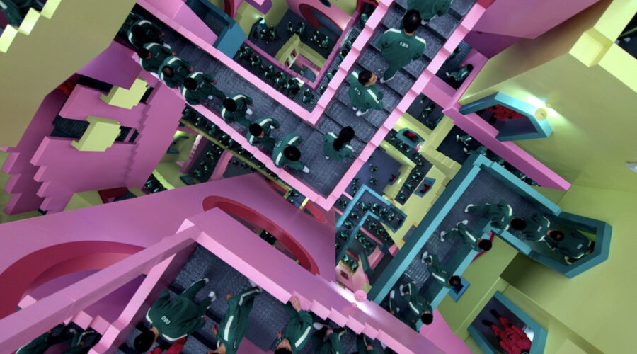 Squid Game, una scena raffigurante l'hotel visto nella serie. Credits: Netflix.