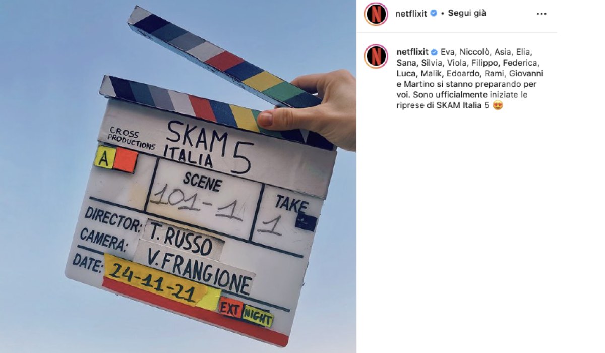 L'annuncio Di Inizio Riprese Di Skam Italia 5. Credits: Instagram Via @netflixit
