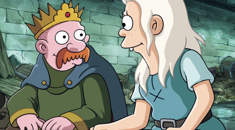 Da sinistra: Zog e Bean in una scena della quarta parte di “Disincanto”. Credits: Courtesy of Netflix.