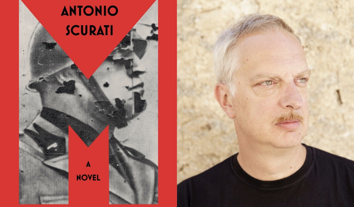 A sinistra: la copertina del romanzo “M. a Novel”, a destra: l'autore Antonio Scurati. Credits: Greta Stella/Sky.