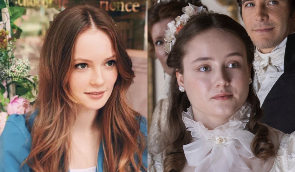 A sinistra: Hannah Dodd in uno scatto pubblicato su Instagram. A destra, Francesca Bridgerton, interpretata da Ruby Stokes, in una scena dell'episodio 1 della seconda stagione di “Bridgerton”. Credits: Liam Daniel/Netflix/@hannahfkdodd/Instagram.