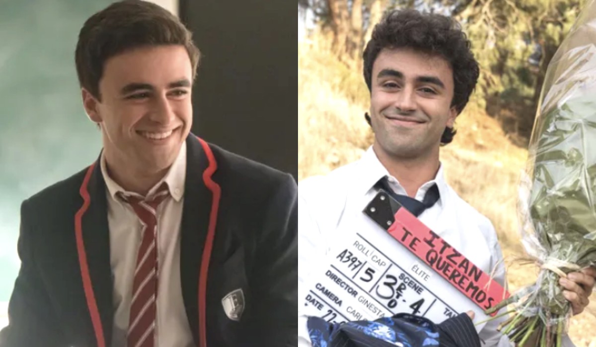 Itzán Escamilla in two shots from the backstage of “Élite”.  Credits: @ elitenetflix / Instagram.