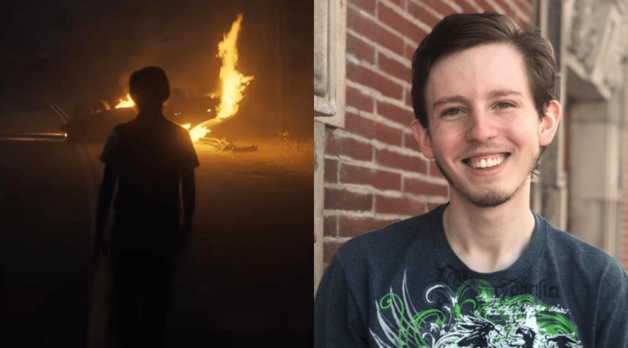 A sinistra: Fred in una scena della quarta stagione. A destra: l'attore Logan Riley Bruner in uno scatto dal suo account Instagram. Credits: Netflix/Instagram.
